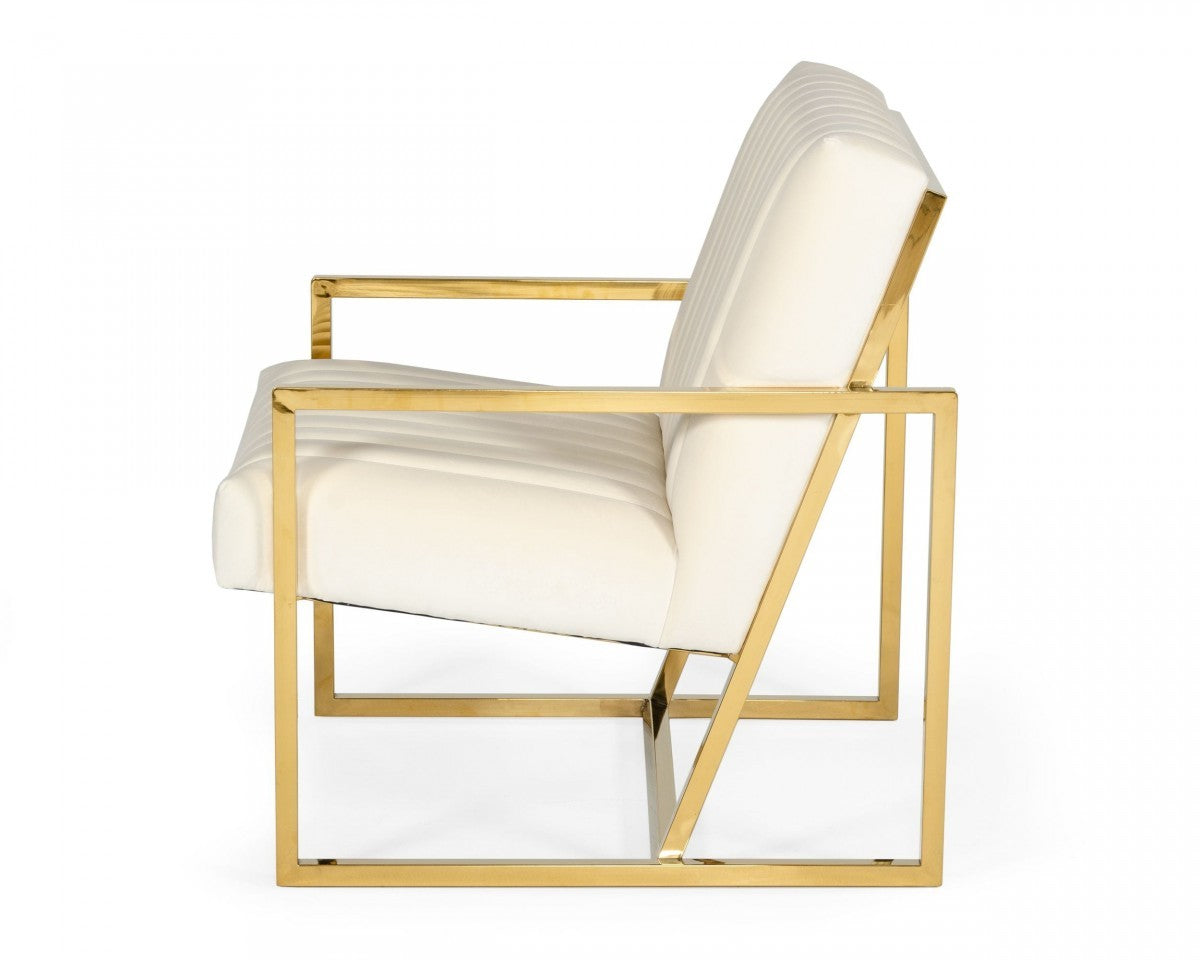 Industrial Off White Velvet And Gold Steel Chair By Homeroots | Accent Chairs | Modishstore - 4