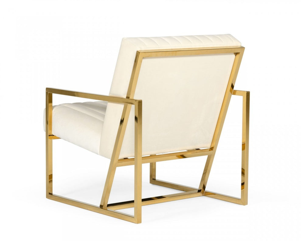 Industrial Off White Velvet And Gold Steel Chair By Homeroots | Accent Chairs | Modishstore - 5