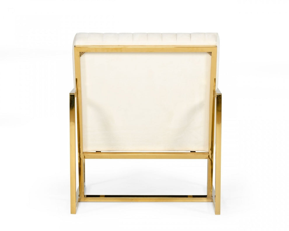 Industrial Off White Velvet And Gold Steel Chair By Homeroots | Accent Chairs | Modishstore - 6