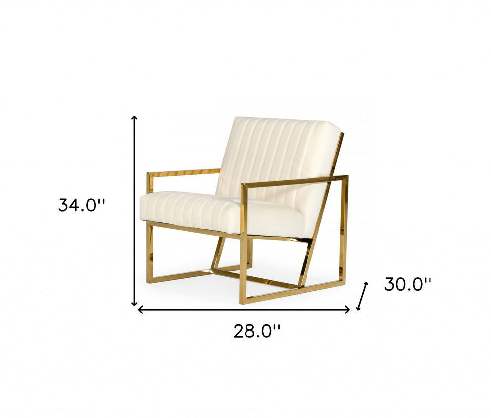 Industrial Off White Velvet And Gold Steel Chair By Homeroots | Accent Chairs | Modishstore - 8