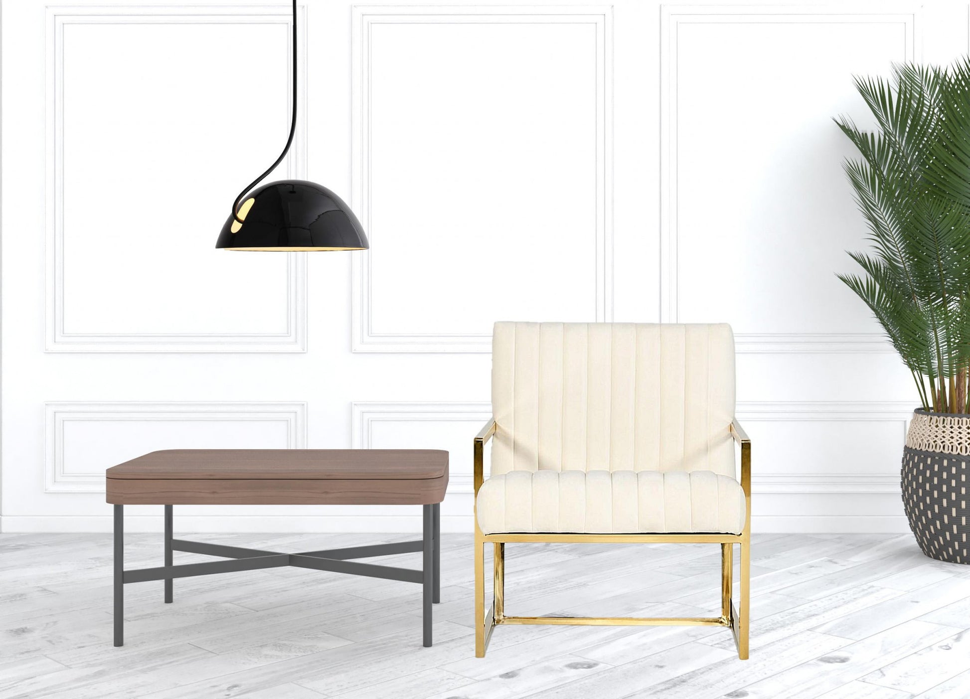 Industrial Off White Velvet And Gold Steel Chair By Homeroots | Accent Chairs | Modishstore