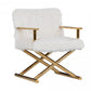 Stylish White Faux Fur And Gold Steel Chair By Homeroots | Accent Chairs | Modishstore