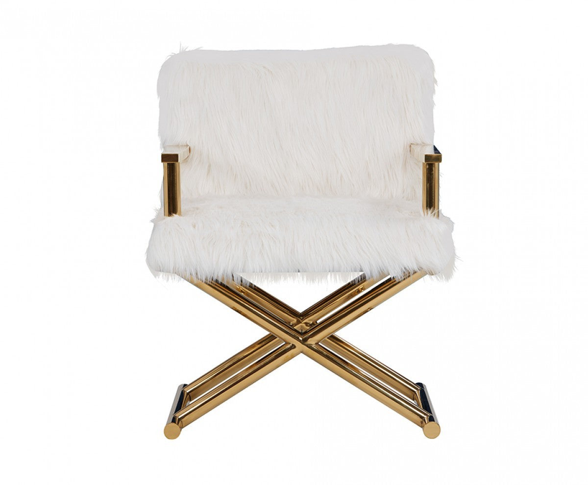 Stylish White Faux Fur And Gold Steel Chair By Homeroots | Accent Chairs | Modishstore - 2
