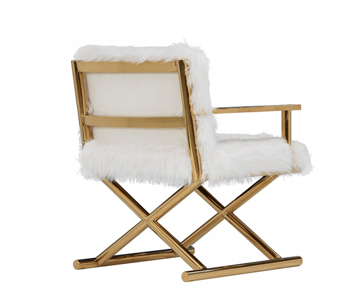 Stylish White Faux Fur And Gold Steel Chair By Homeroots | Accent Chairs | Modishstore - 4