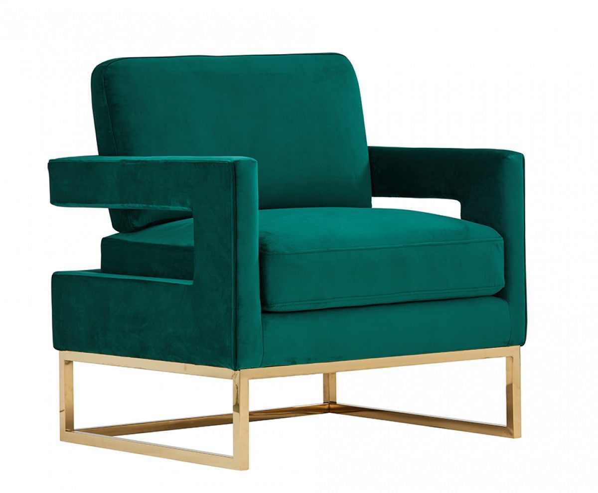 Stylish Green Velvet And Gold Steel Chair By Homeroots | Accent Chairs | Modishstore