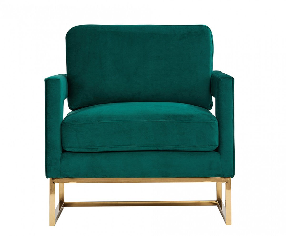 Stylish Green Velvet And Gold Steel Chair By Homeroots | Accent Chairs | Modishstore - 2