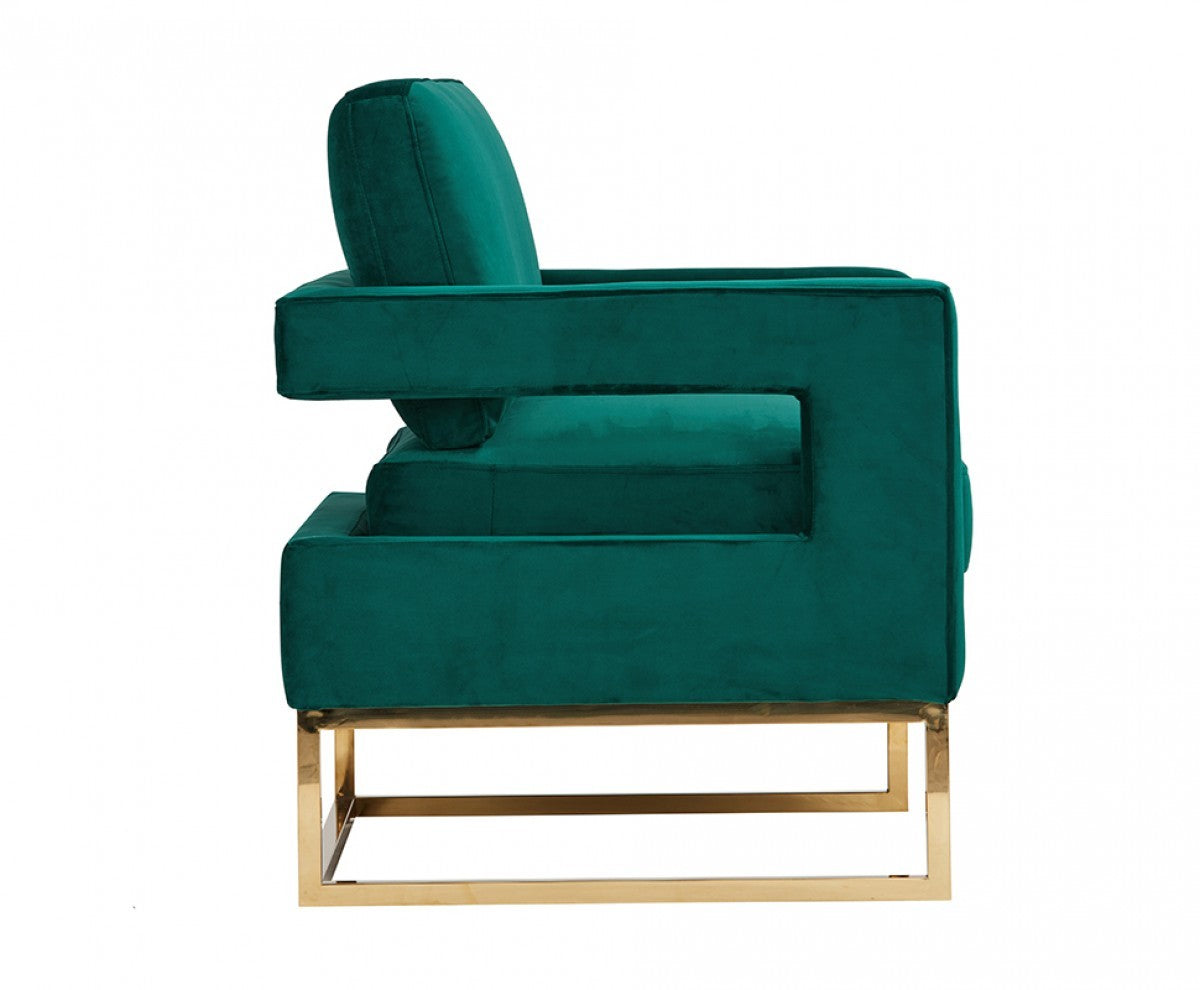 Stylish Green Velvet And Gold Steel Chair By Homeroots | Accent Chairs | Modishstore - 3