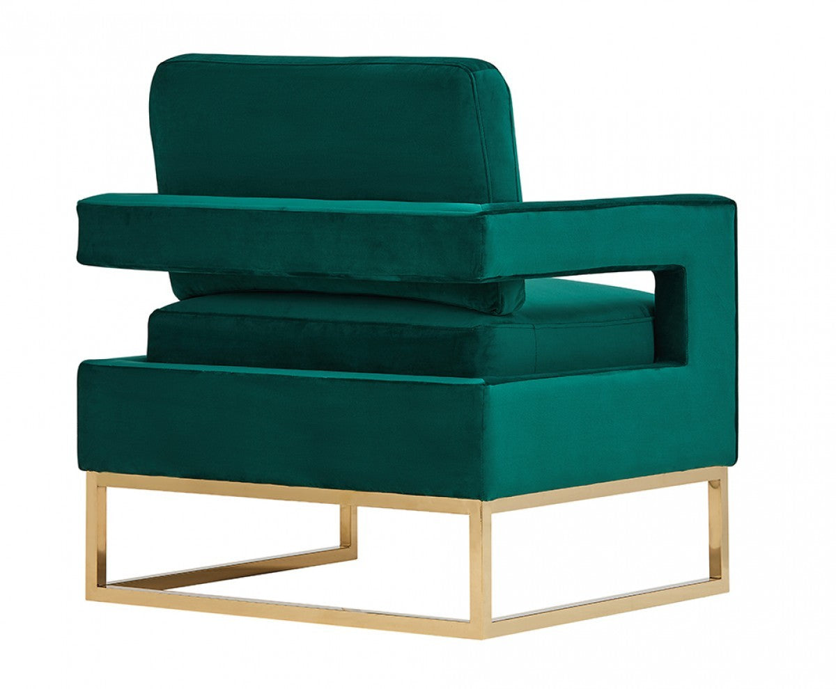 Stylish Green Velvet And Gold Steel Chair By Homeroots | Accent Chairs | Modishstore - 4