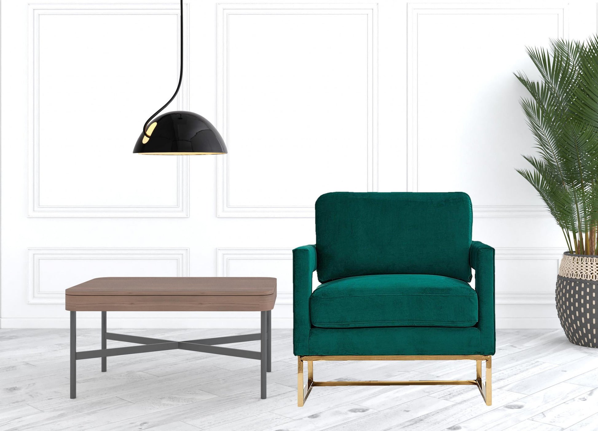 Stylish Green Velvet And Gold Steel Chair By Homeroots | Accent Chairs | Modishstore