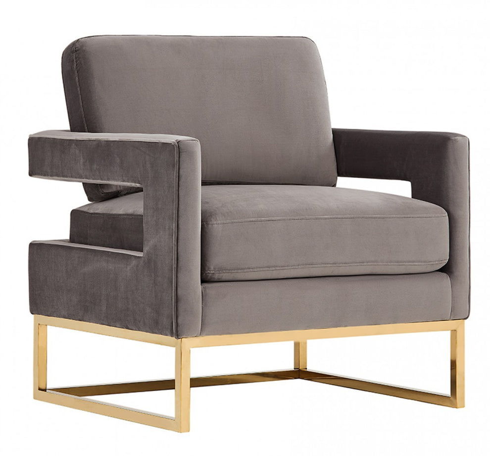 Stylish Grey Velvet And Gold Steel Chair By Homeroots | Accent Chairs | Modishstore - 2