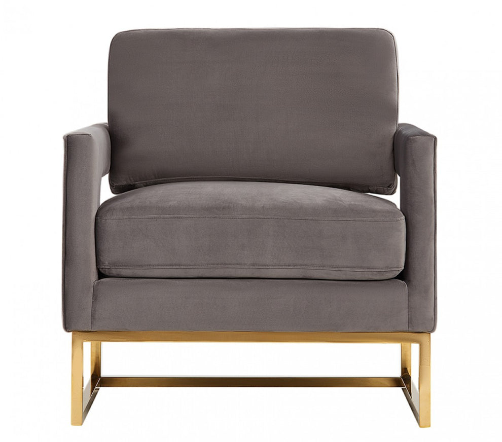 Stylish Grey Velvet And Gold Steel Chair By Homeroots | Accent Chairs | Modishstore - 3