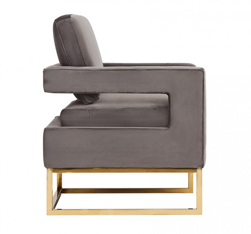 Stylish Grey Velvet And Gold Steel Chair By Homeroots | Accent Chairs | Modishstore - 4