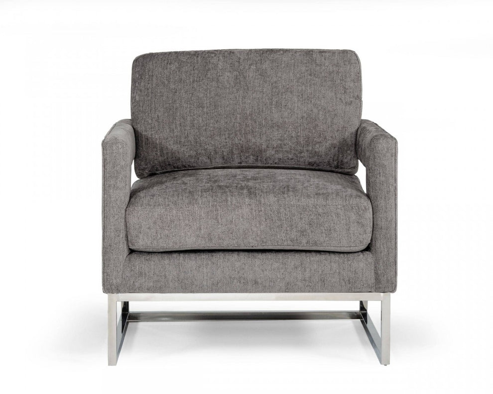 Stylish Dark Grey Velvet And Steel Chair By Homeroots | Accent Chairs | Modishstore - 2
