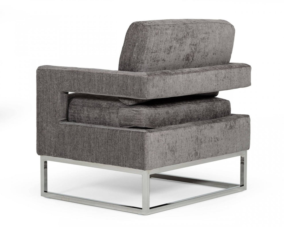 Stylish Dark Grey Velvet And Steel Chair By Homeroots | Accent Chairs | Modishstore - 4