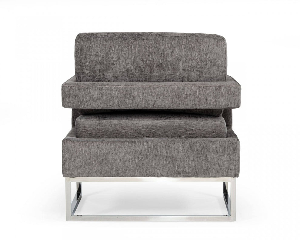 Stylish Dark Grey Velvet And Steel Chair By Homeroots | Accent Chairs | Modishstore - 5