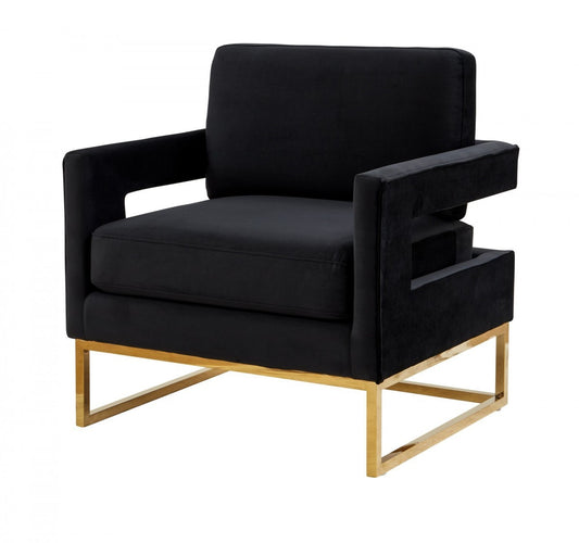 Stylish Black Velvet And Gold Steel Chair By Homeroots | Accent Chairs | Modishstore