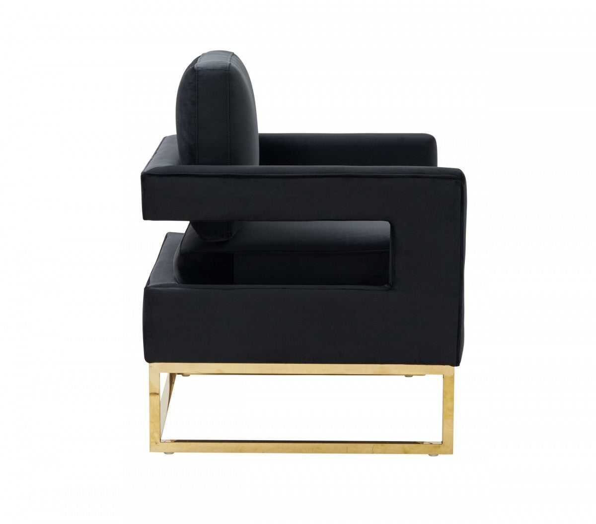 Stylish Black Velvet And Gold Steel Chair By Homeroots | Accent Chairs | Modishstore - 3