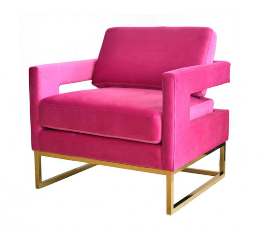 Stylish Pink Velvet And Gold Steel Chair By Homeroots | Accent Chairs | Modishstore