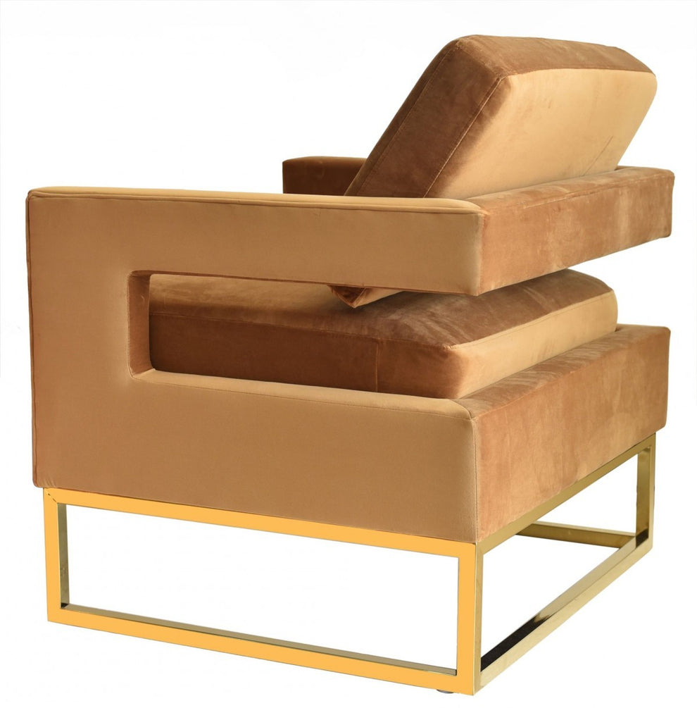 Stylish Pink Velvet And Gold Steel Chair By Homeroots | Accent Chairs | Modishstore - 9