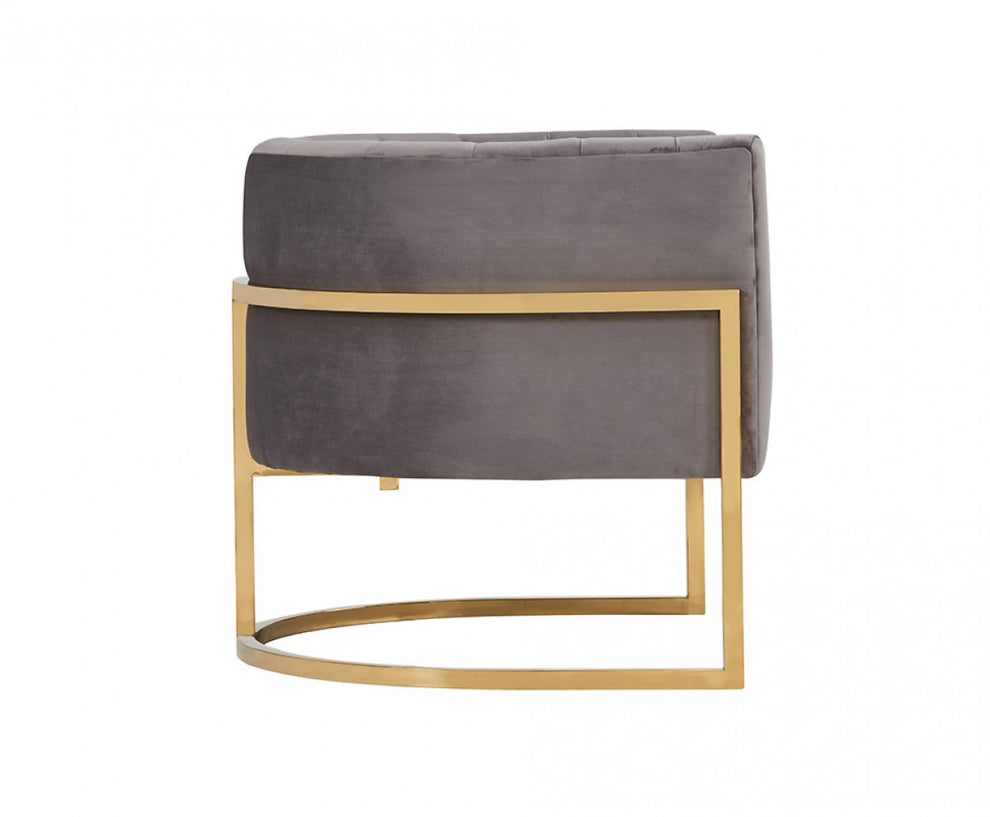 Glam Gray and Gold Channel Tufted Velvet Accent Chair By Homeroots | Accent Chairs | Modishstore - 3