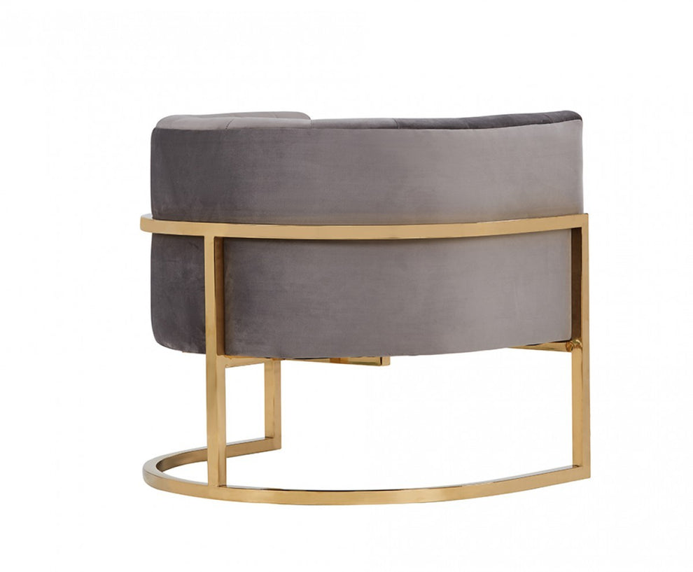 Glam Gray and Gold Channel Tufted Velvet Accent Chair By Homeroots | Accent Chairs | Modishstore - 4
