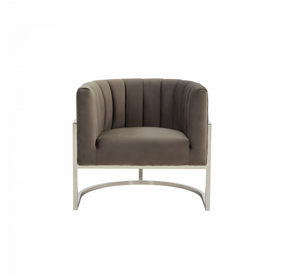 Glam Grey and Steel Channel Tufted Velvet Accent Chair By Homeroots | Accent Chairs | Modishstore - 2