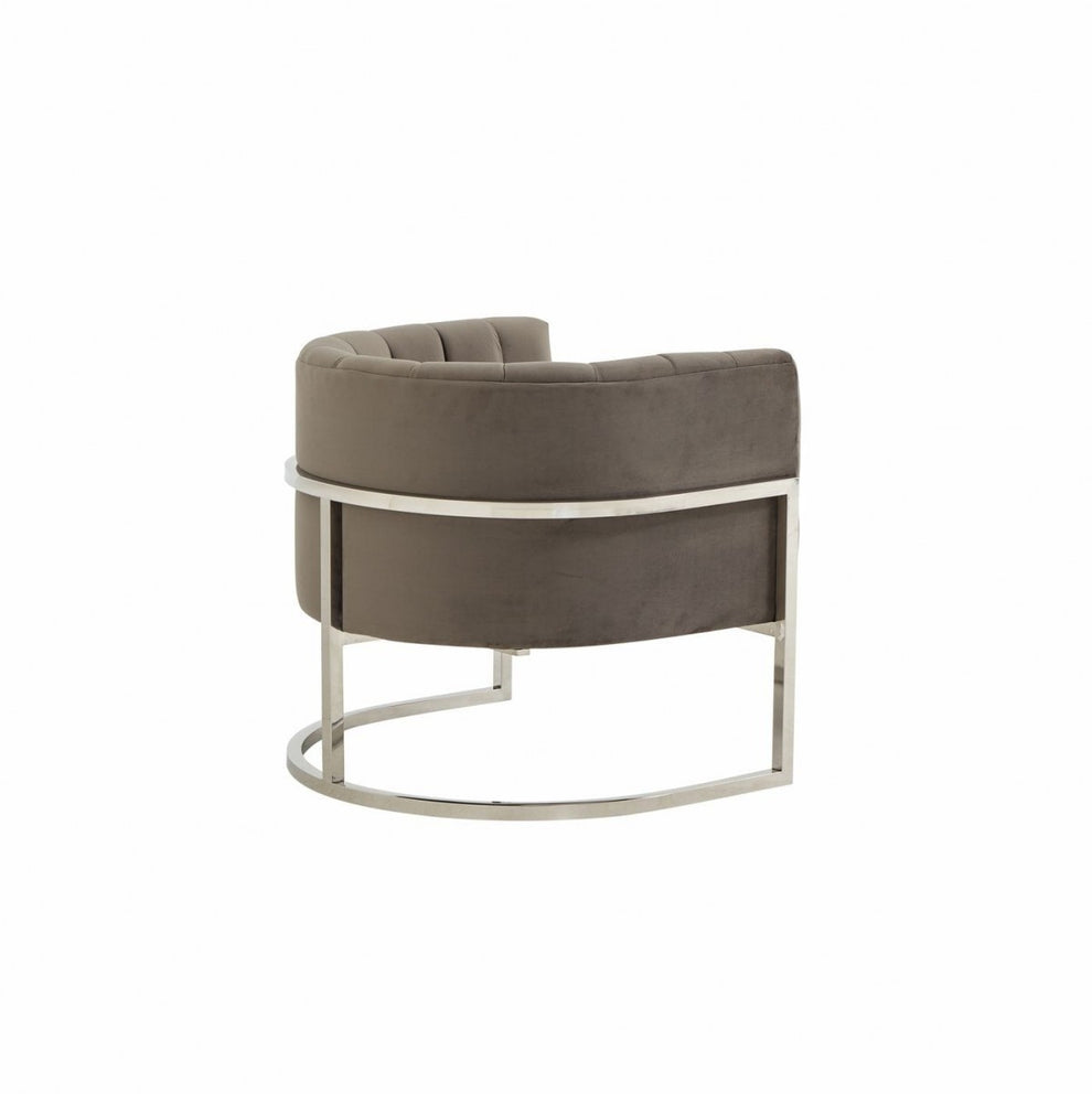 Glam Grey and Steel Channel Tufted Velvet Accent Chair By Homeroots | Accent Chairs | Modishstore - 4