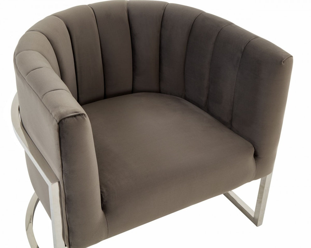 Glam Grey and Steel Channel Tufted Velvet Accent Chair By Homeroots | Accent Chairs | Modishstore - 5