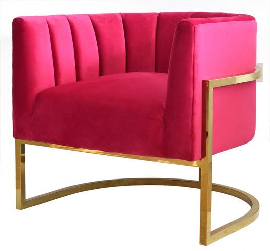 Glam Pink and Gold Channel Tufted Velvet Accent Chair By Homeroots | Accent Chairs | Modishstore