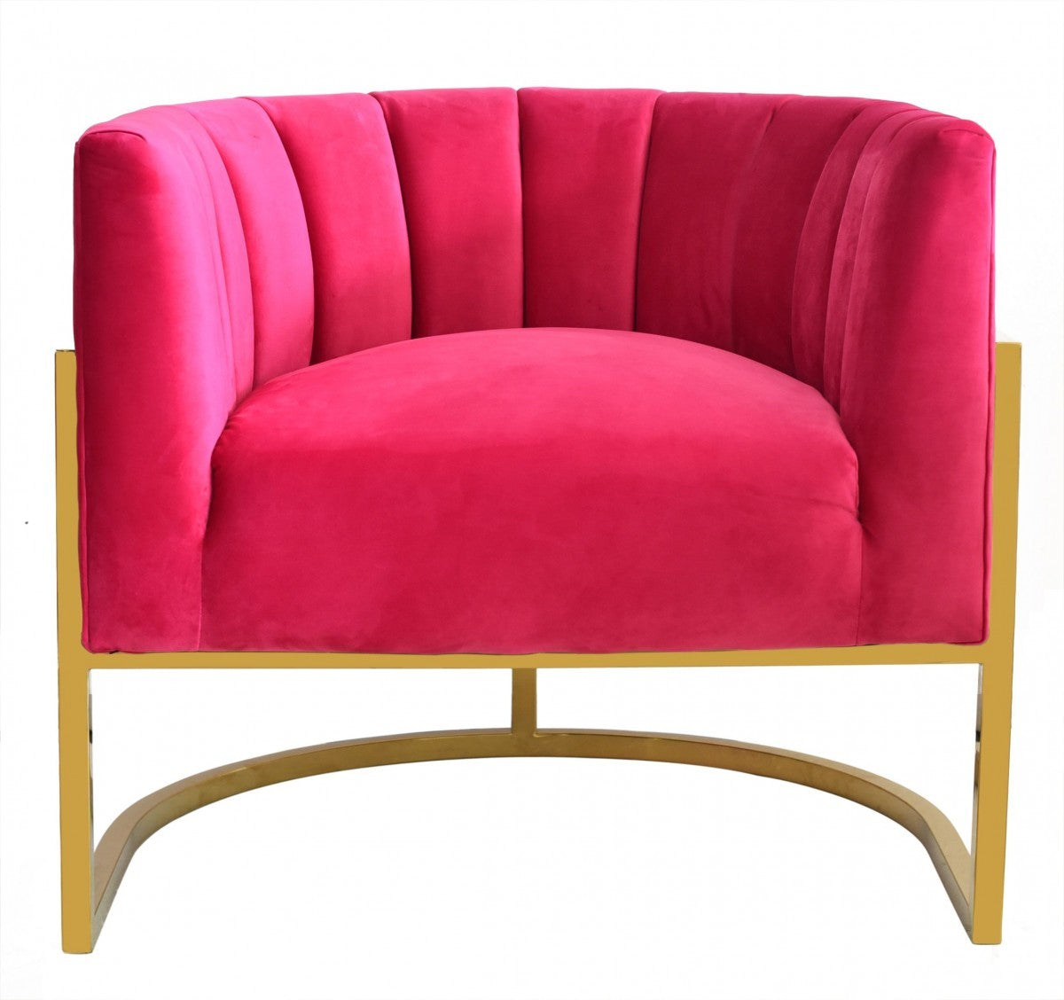 Glam Pink and Gold Channel Tufted Velvet Accent Chair By Homeroots | Accent Chairs | Modishstore - 2
