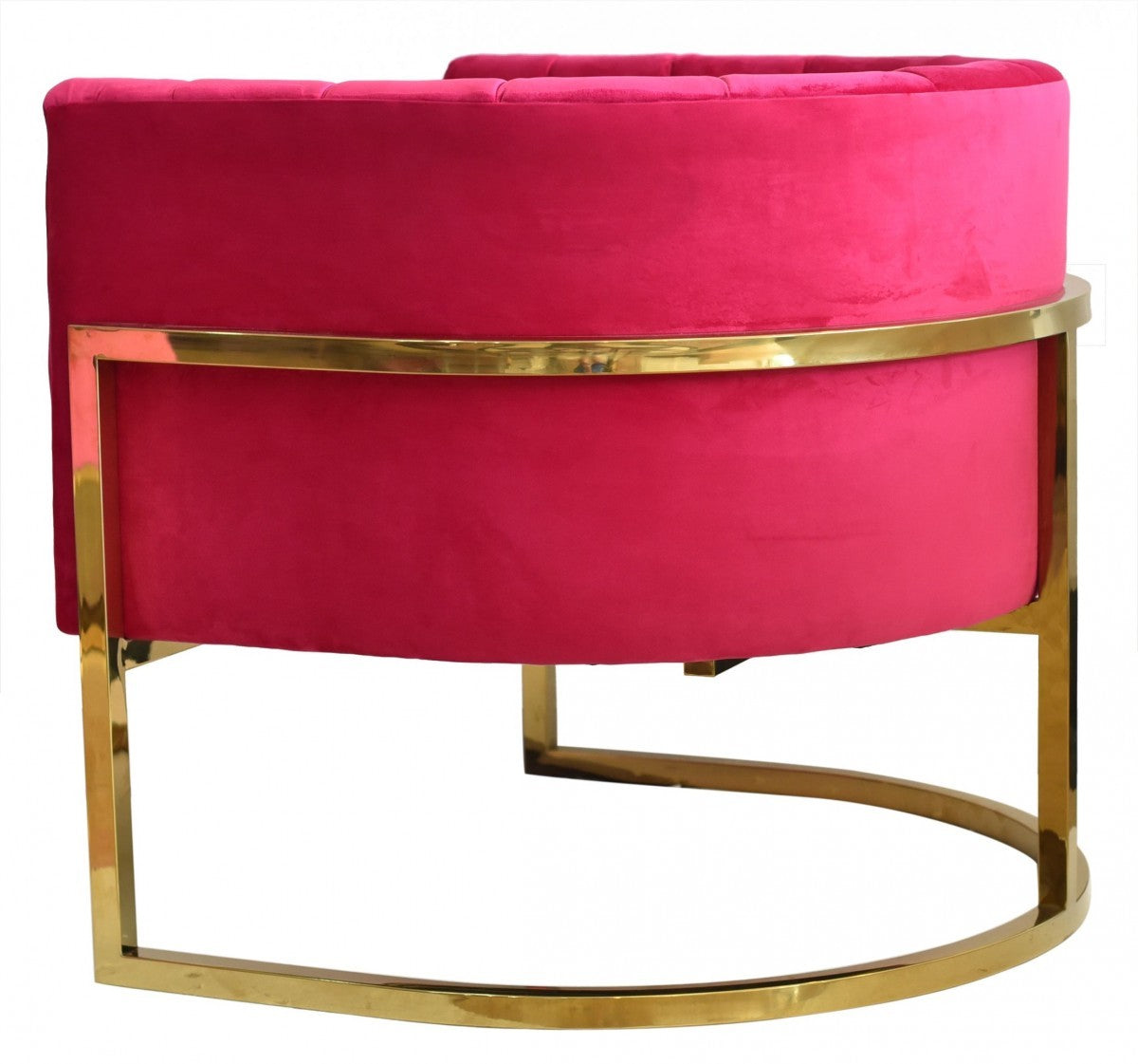 Glam Pink and Gold Channel Tufted Velvet Accent Chair By Homeroots | Accent Chairs | Modishstore - 4