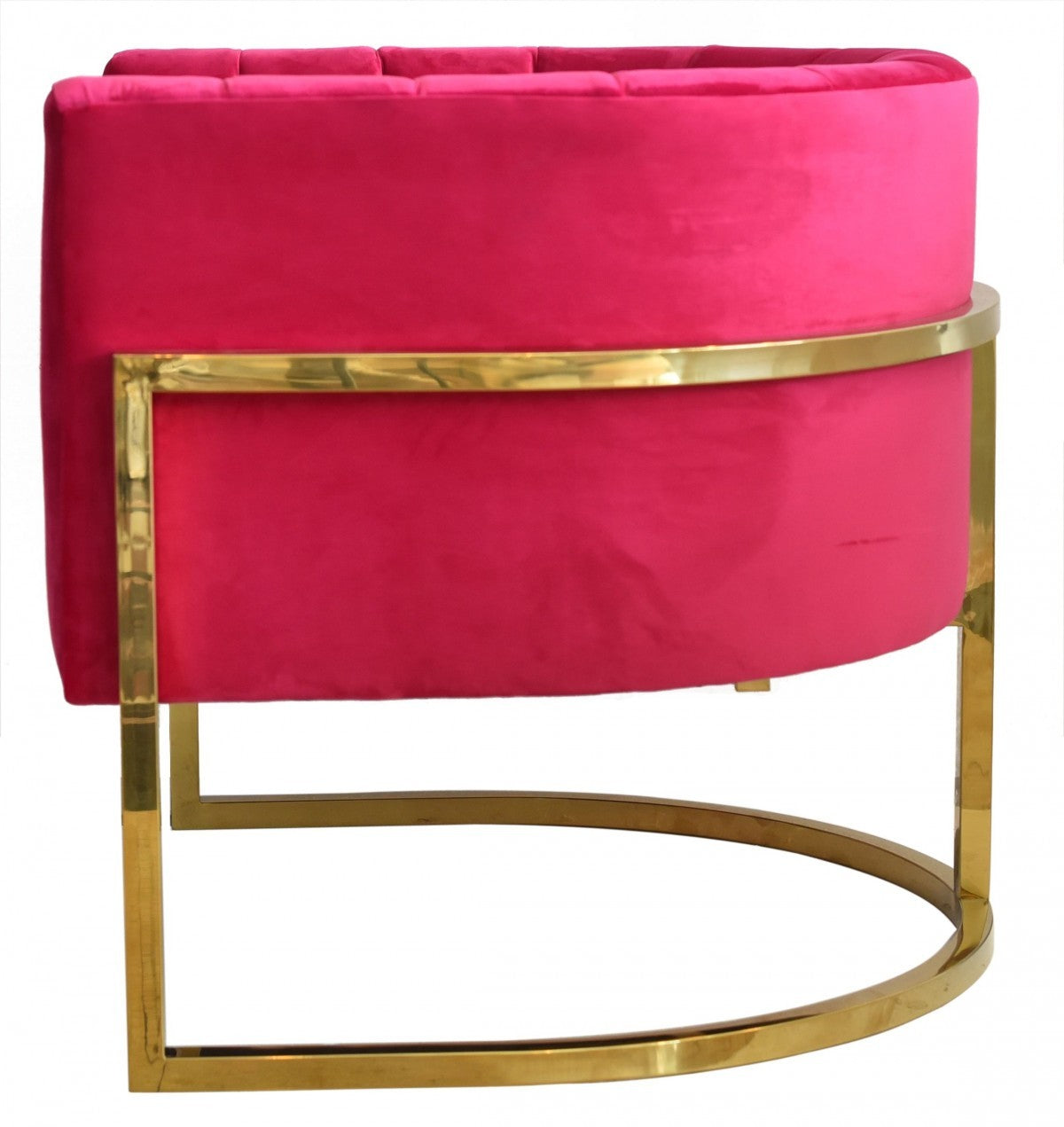 Glam Pink and Gold Channel Tufted Velvet Accent Chair By Homeroots | Accent Chairs | Modishstore - 5