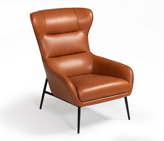 Industrial Orange Leather And Metal Lounge Chair By Homeroots | Accent Chairs | Modishstore