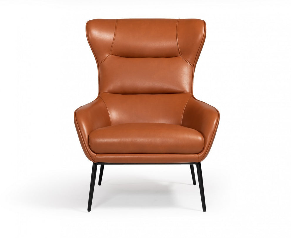 Industrial Orange Leather And Metal Lounge Chair By Homeroots | Accent Chairs | Modishstore - 2