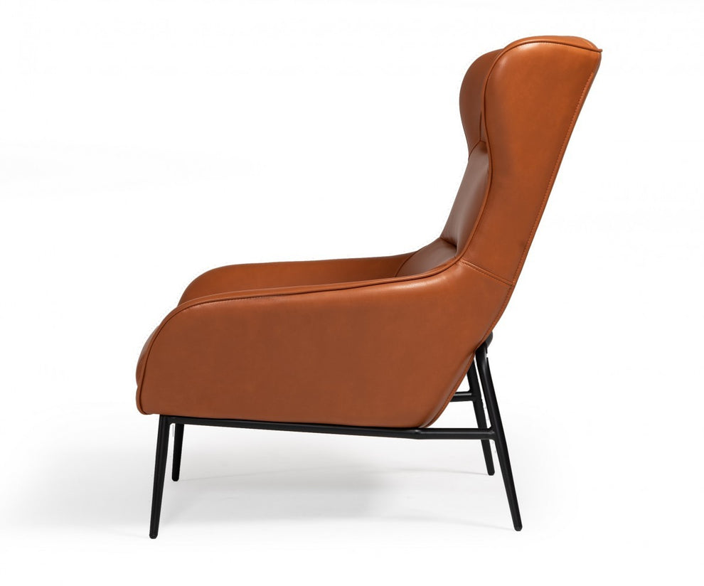 Industrial Orange Leather And Metal Lounge Chair By Homeroots | Accent Chairs | Modishstore - 3