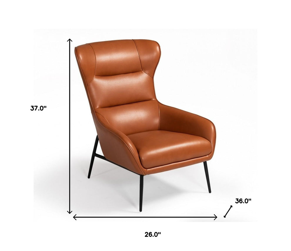 Industrial Orange Leather And Metal Lounge Chair By Homeroots | Accent Chairs | Modishstore - 6