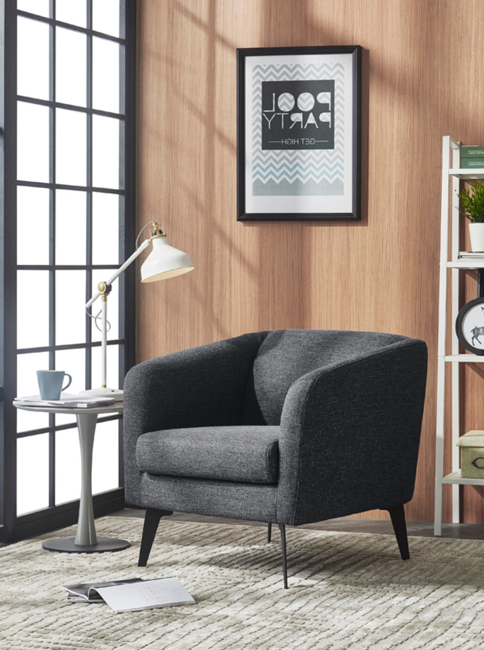30" Contemporary Light Grey Fabric Curved Arm Accent Chair By Homeroots | Accent Chairs | Modishstore - 2