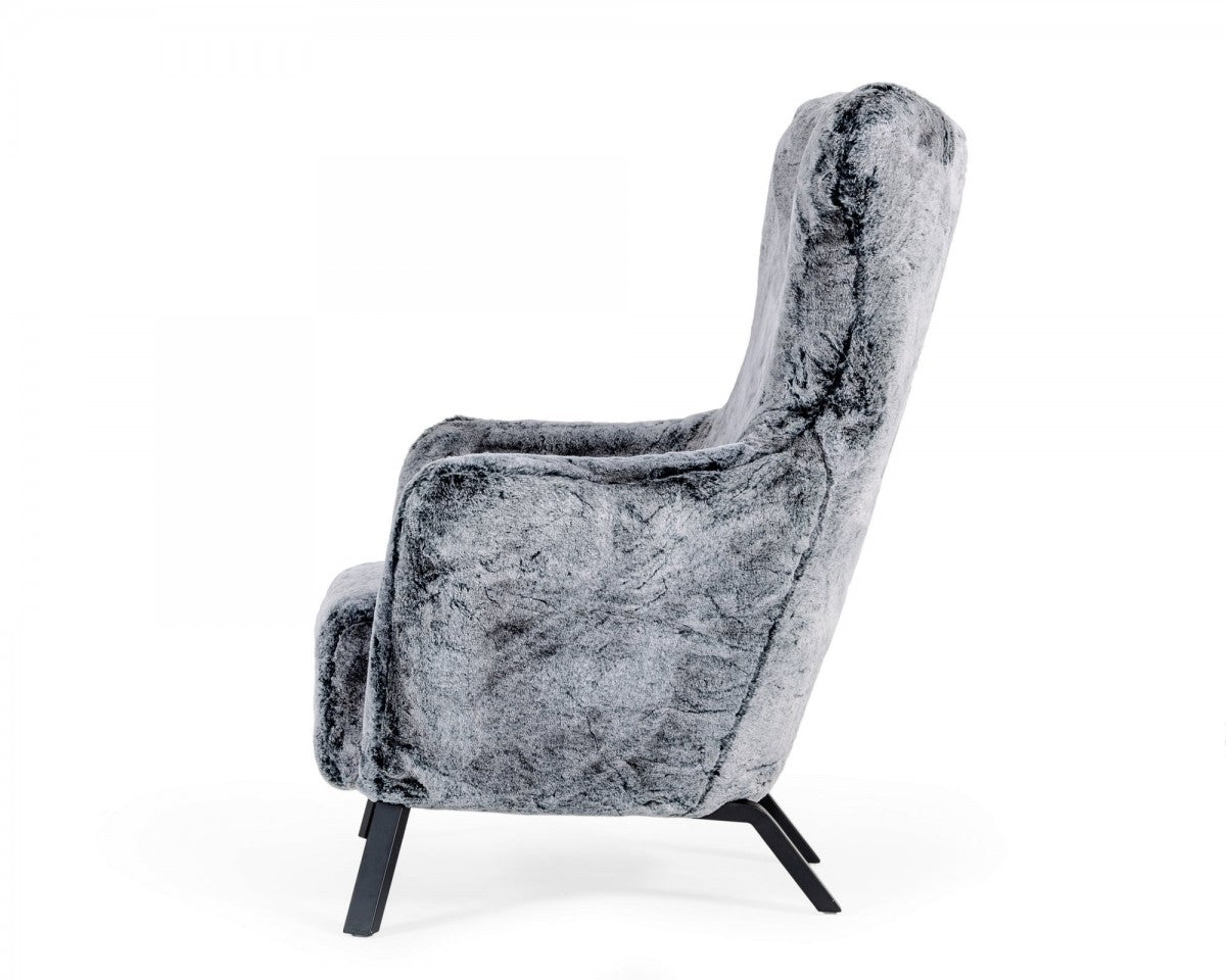 Mid Century Glam Grey Faux Fur Accent Chair By Homeroots | Accent Chairs | Modishstore - 3