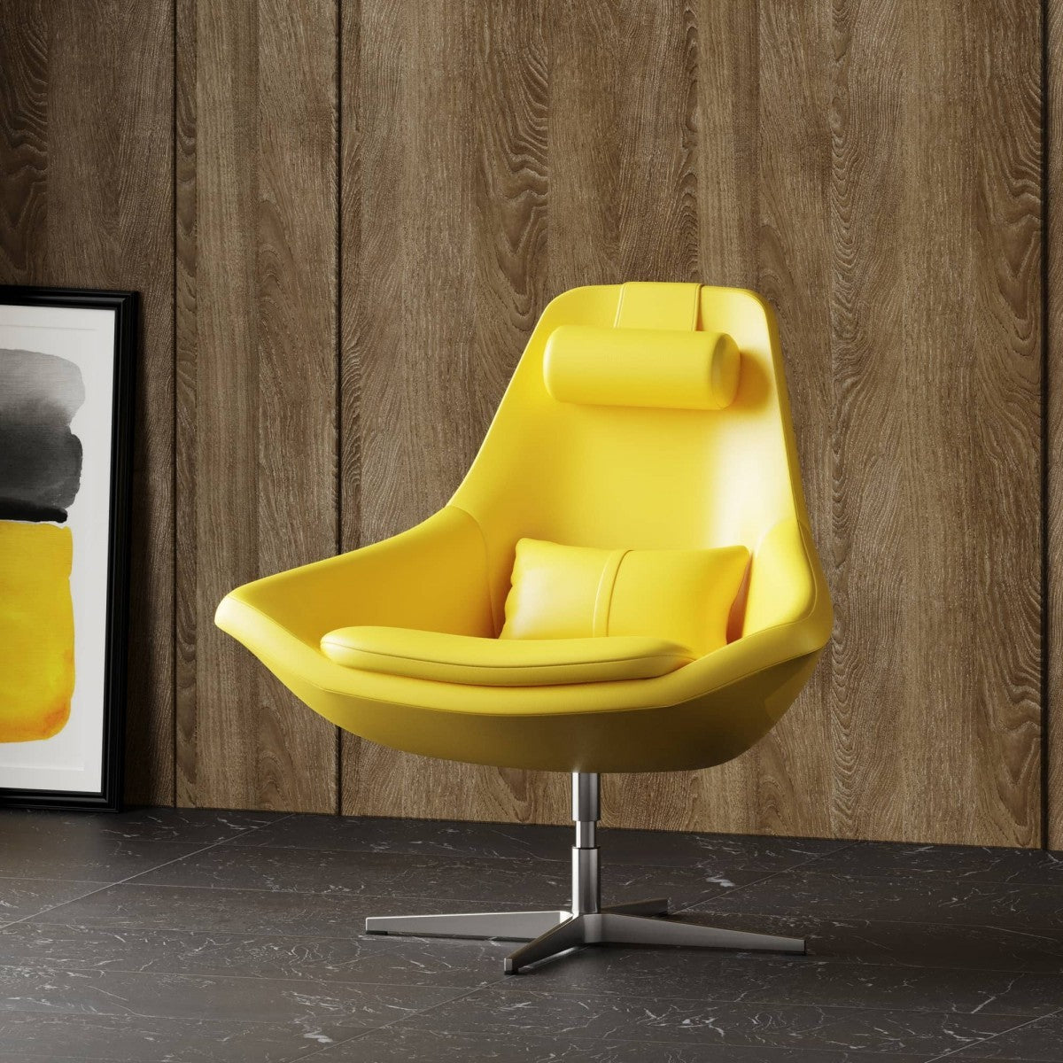 Modern Yellow Faux Leather And Steel Swivel Chair By Homeroots – Modish ...