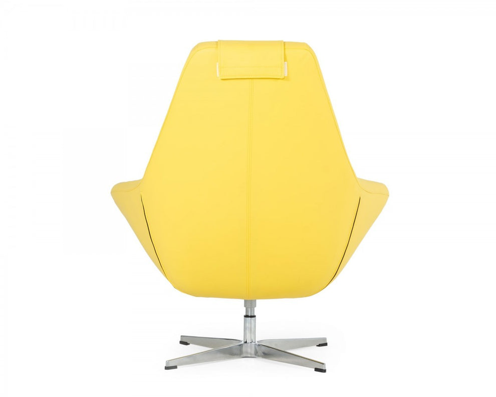 Modern Yellow Faux Leather And Steel Swivel Chair By Homeroots | Accent Chairs | Modishstore - 6