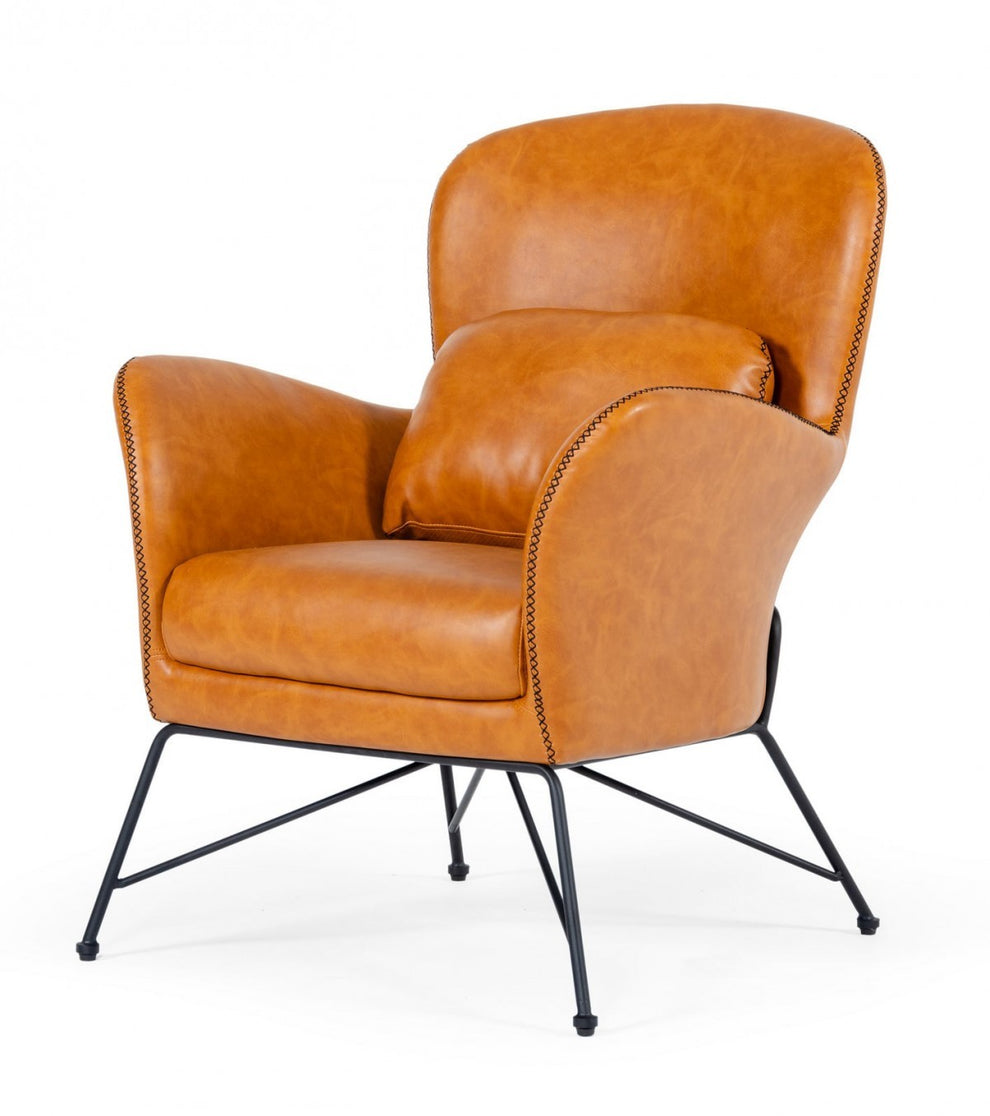 35" Carmel Brown Faux Leather Shelter Style Accent Chair By Homeroots | Accent Chairs | Modishstore - 2