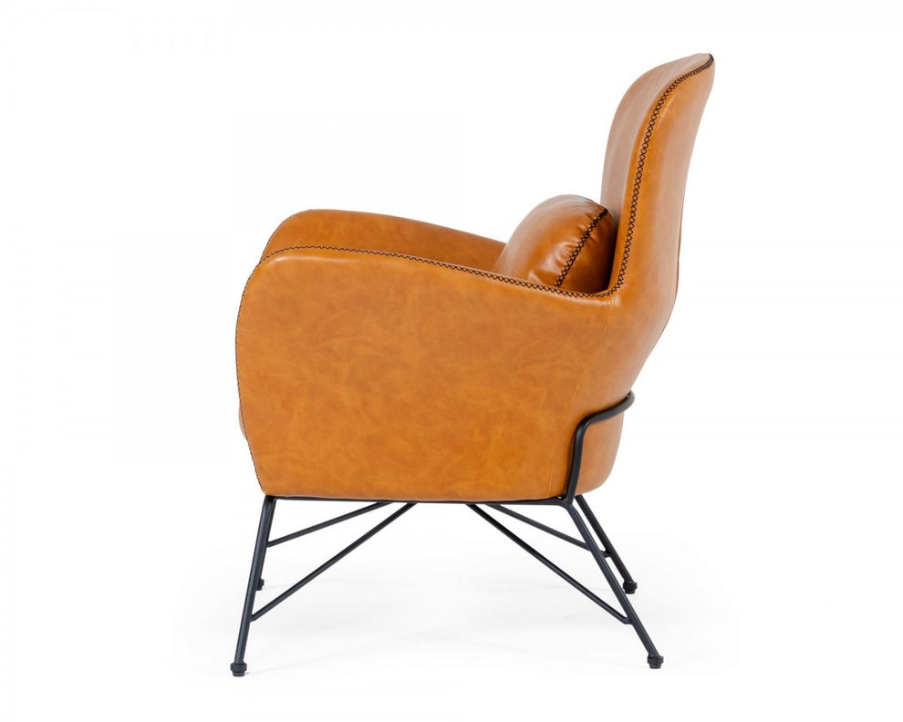 35" Carmel Brown Faux Leather Shelter Style Accent Chair By Homeroots | Accent Chairs | Modishstore - 3