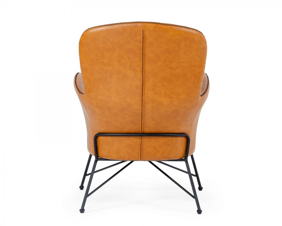 35" Carmel Brown Faux Leather Shelter Style Accent Chair By Homeroots | Accent Chairs | Modishstore - 4