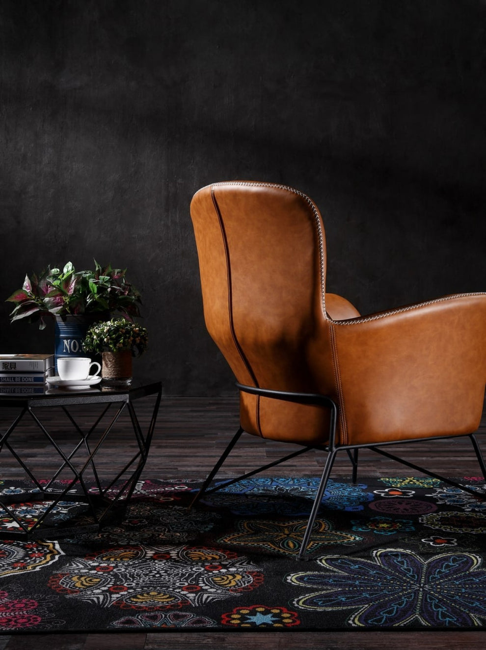 35" Carmel Brown Faux Leather Shelter Style Accent Chair By Homeroots | Accent Chairs | Modishstore - 7