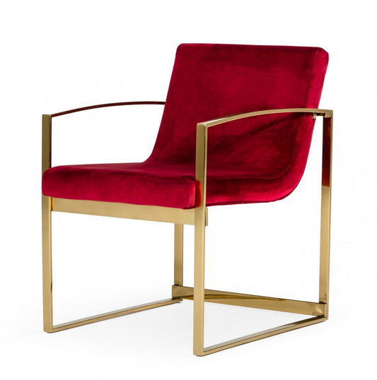 32" Lux Red Velvet and Gold Armchair By Homeroots | Accent Chairs | Modishstore