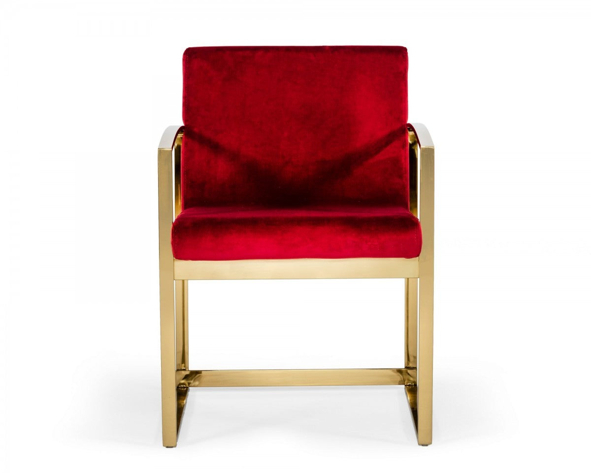 32" Lux Red Velvet and Gold Armchair By Homeroots | Accent Chairs | Modishstore - 2