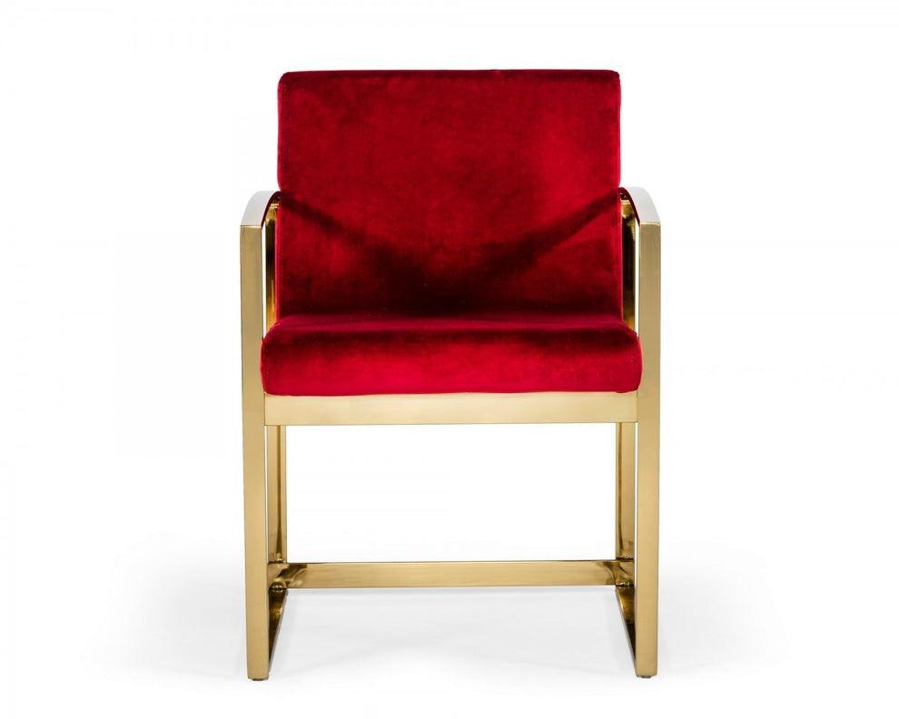 32" Lux Red Velvet and Gold Armchair By Homeroots | Accent Chairs | Modishstore - 2