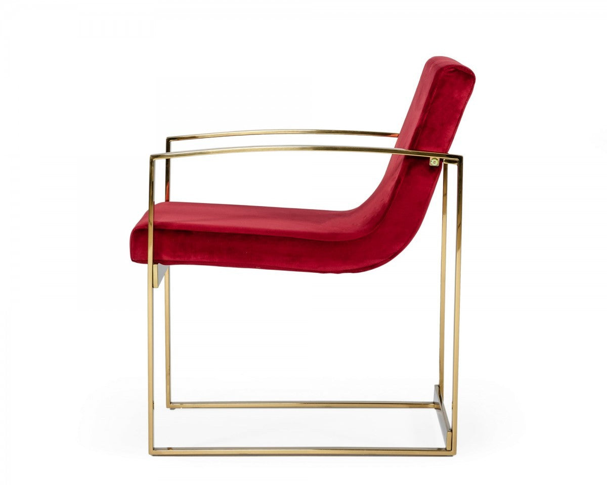 32" Lux Red Velvet and Gold Armchair By Homeroots | Accent Chairs | Modishstore - 3