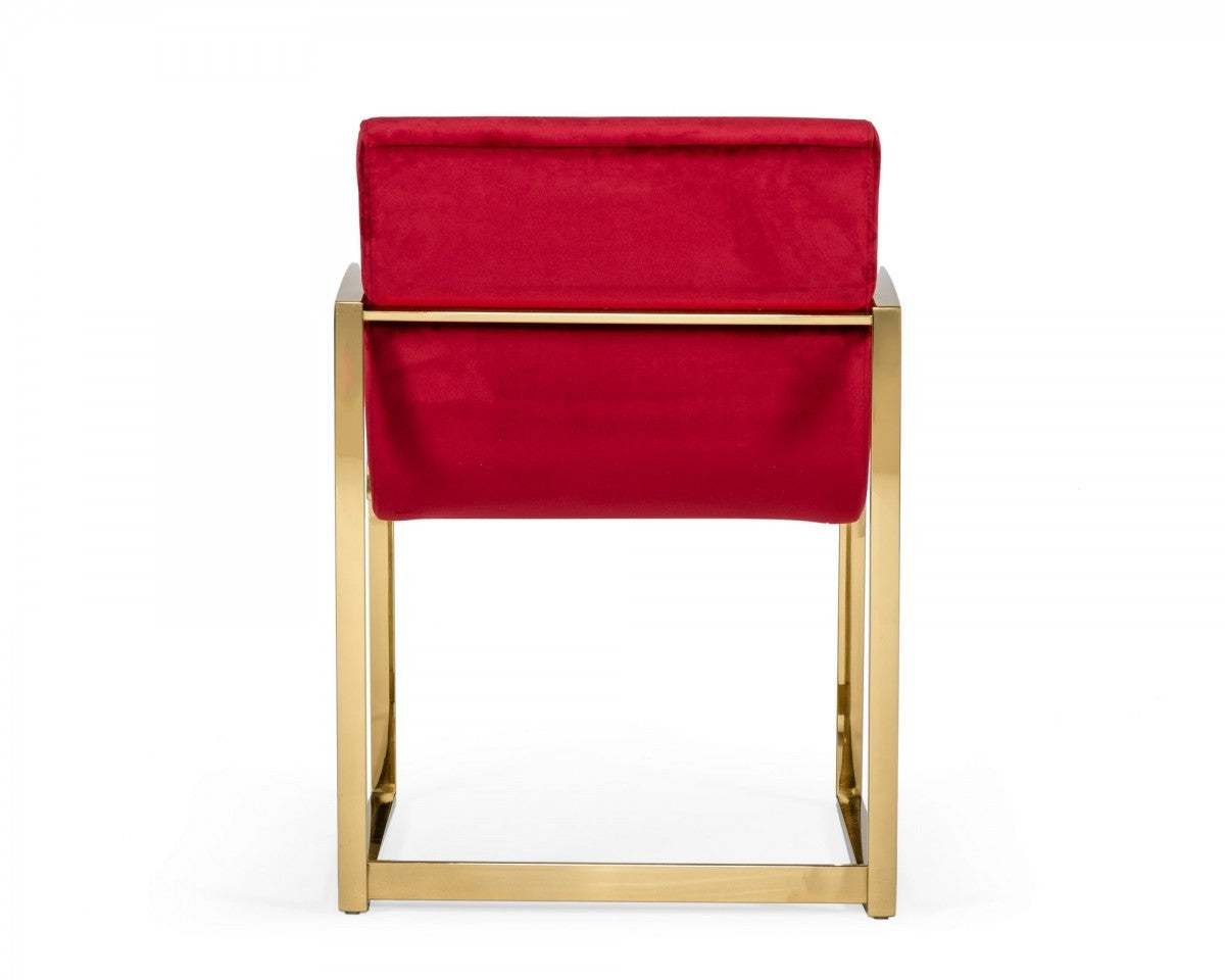 32" Lux Red Velvet and Gold Armchair By Homeroots | Accent Chairs | Modishstore - 4