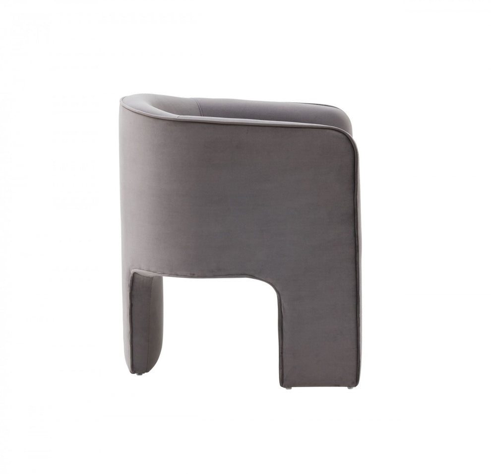 28" Contemporary Dark Gray Velvet Three Legged Chair By Homeroots | Accent Chairs | Modishstore - 3